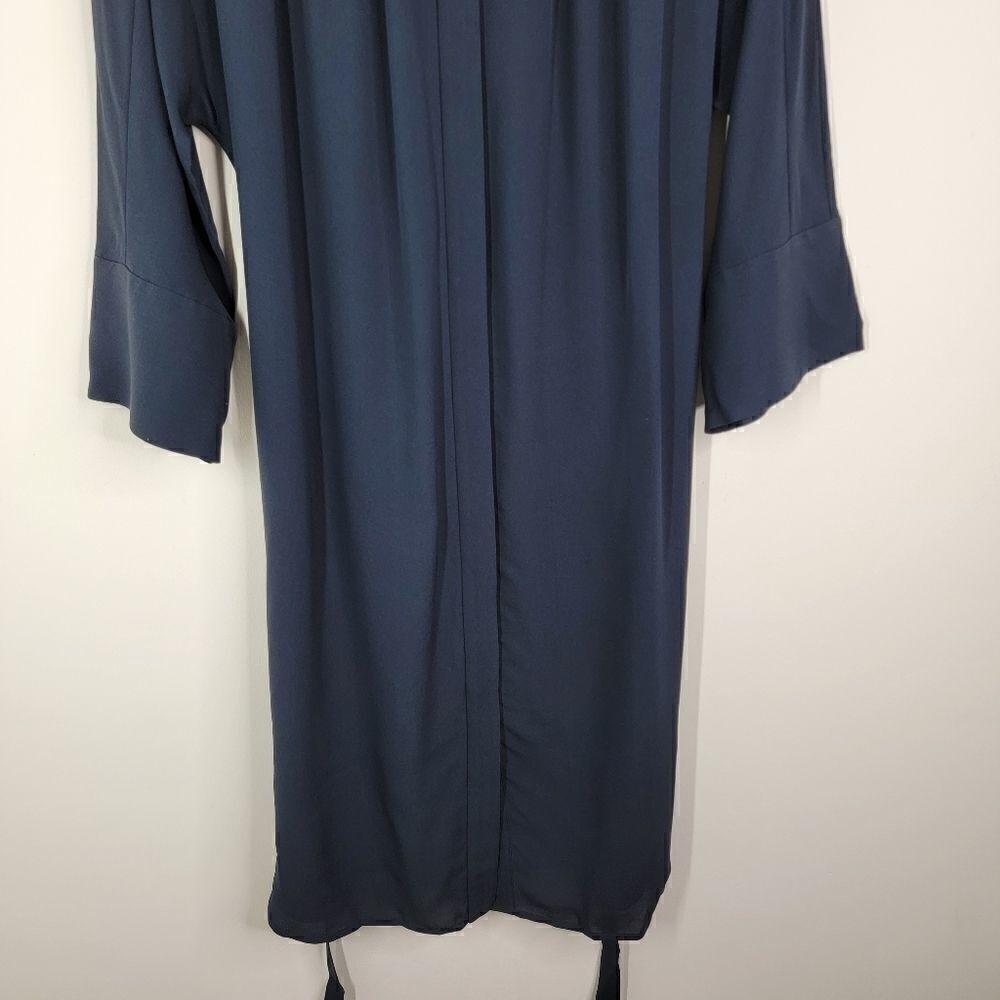 VINCE Silk Shirred Belted Shirtdress Coastal Blue Size Small - Picture 10 of 13